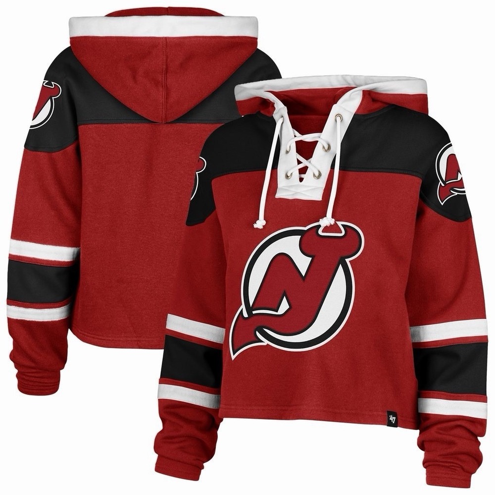 New Jersey Devils 47 Brand Womens Large Superior Laced Cropped Hoodie Sweatshirt